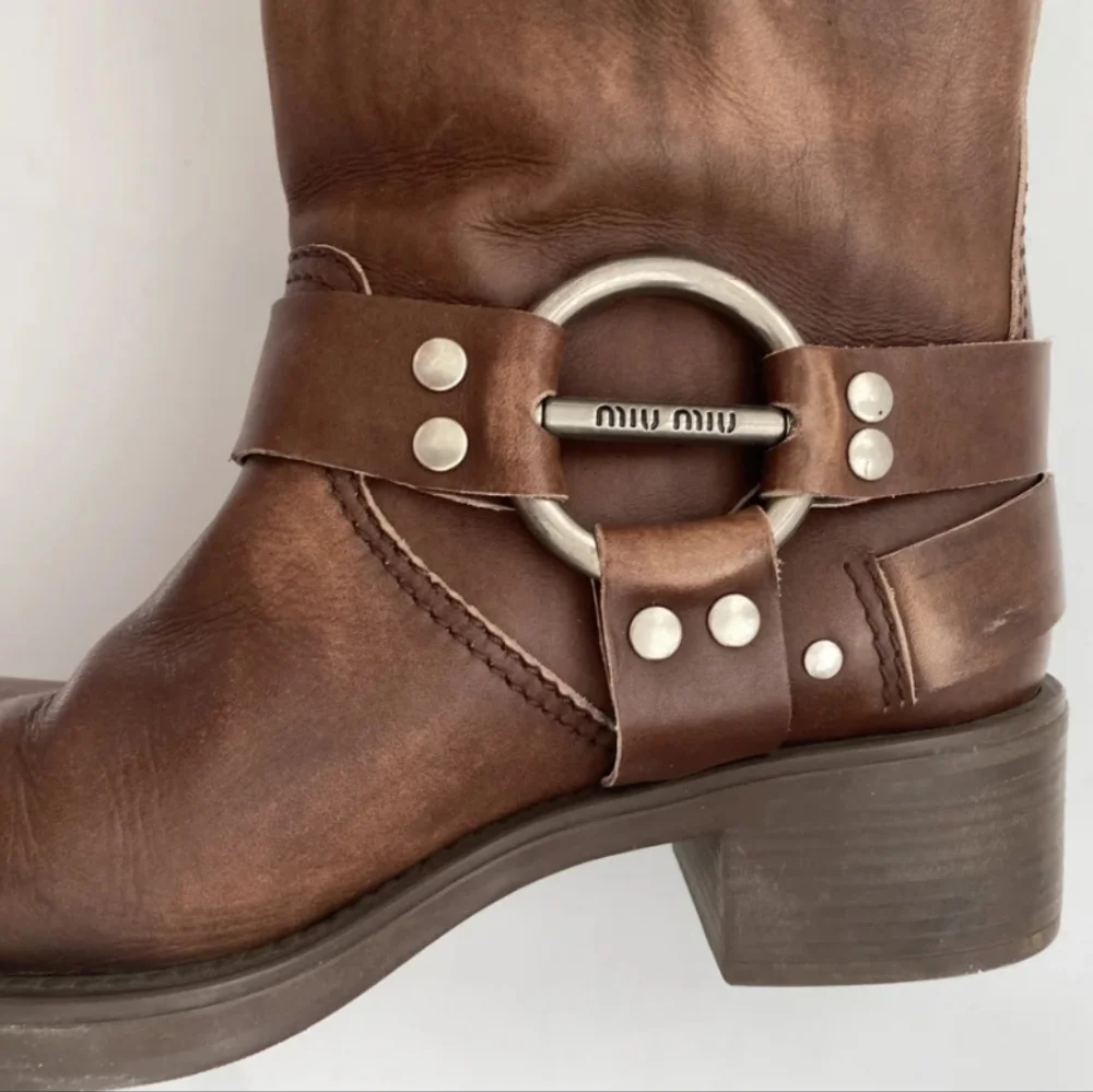 Miu Miu Harness Buckle Boots Brown Leather - Picture 7 of 11